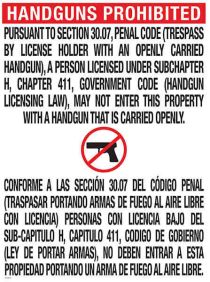 Texas Open Carry Sign (30.07)